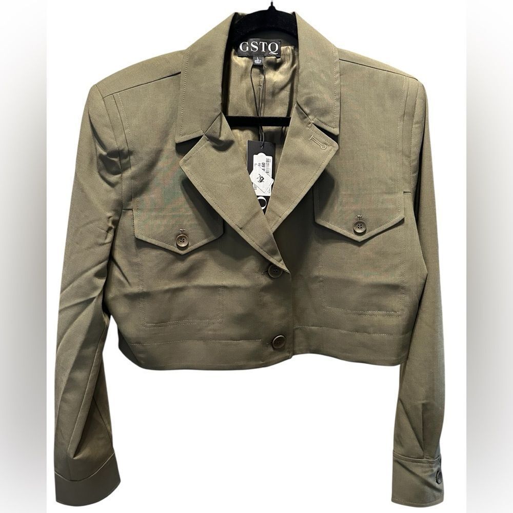 NWT GATQ Women’s Olive Green Utility Cropped Shirt Jacket - Large - Picture 10 of 12